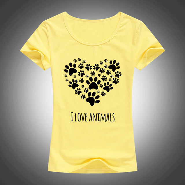 I Love Animals Heart-shaped cat footprints t shirt