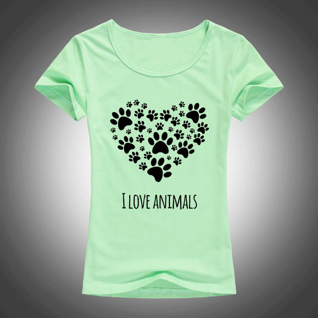 I Love Animals Heart-shaped cat footprints t shirt