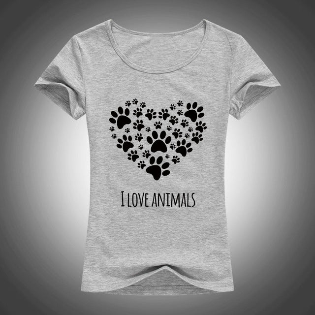 I Love Animals Heart-shaped cat footprints t shirt