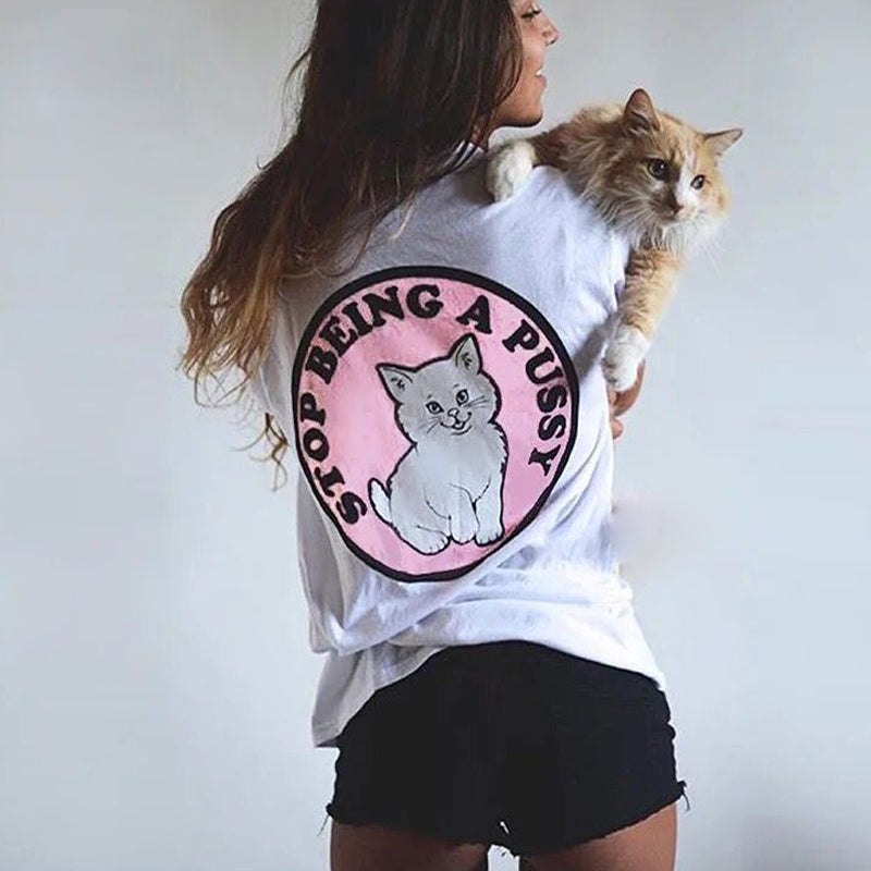 Cartoon Cat Woman Basic T-shirt