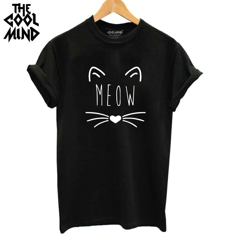 THE COOLMIND Meow Print Women T shirt