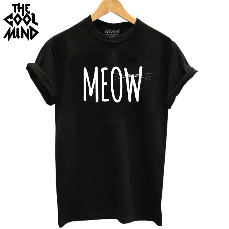 THE COOLMIND 100% Cotton Meow CAT Print Women T-shirt