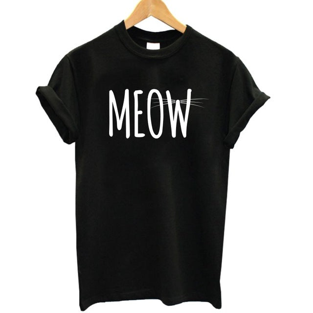 THE COOLMIND 100% Cotton Meow CAT Print Women T-shirt