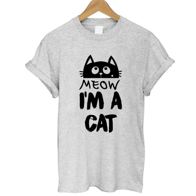 THE COOLMIND 100% Cotton Meow CAT Print Women T-shirt