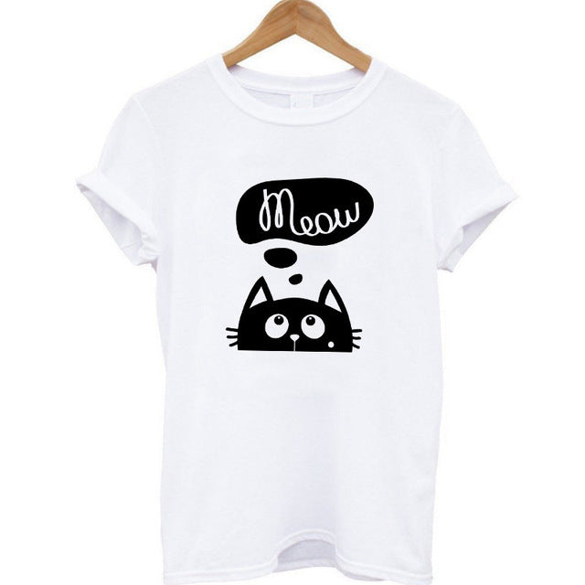 THE COOLMIND 100% Cotton Meow CAT Print Women T-shirt