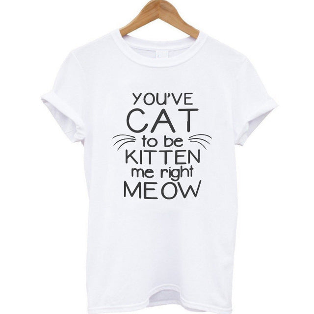 THE COOLMIND 100% Cotton Meow CAT Print Women T-shirt