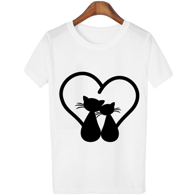 Cat Lover printed White T-shirts