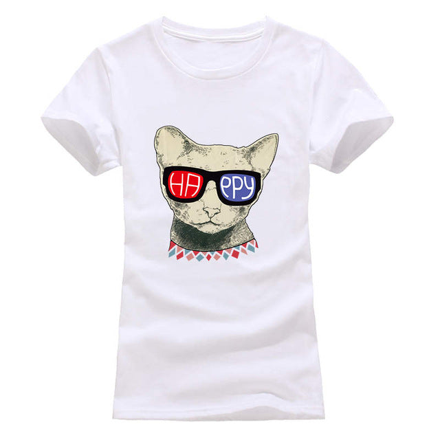 cartoon cat print short sleeve t-shirts