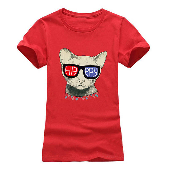 cartoon cat print short sleeve t-shirts