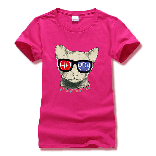 cartoon cat print short sleeve t-shirts