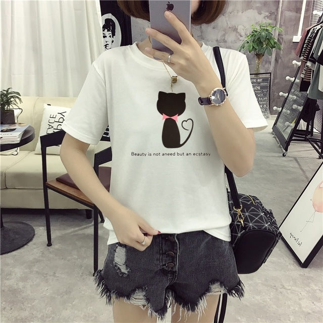 Naughty Black Cat 3D T Shirt Women Lovely Cartoon Shirt