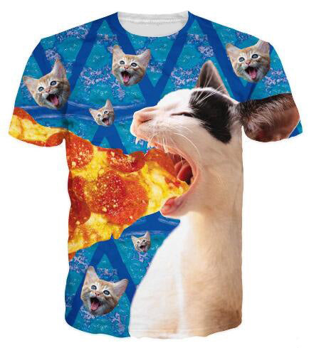Cat Food T-Shirt Pizza 3D Printed Tees