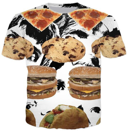 Cat Food T-Shirt Pizza 3D Printed Tees