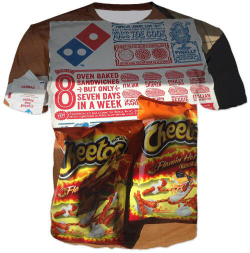 Cat Food T-Shirt Pizza 3D Printed Tees