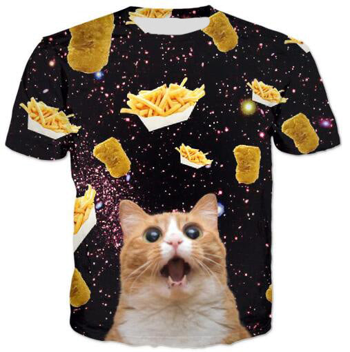 Cat Food T-Shirt Pizza 3D Printed Tees