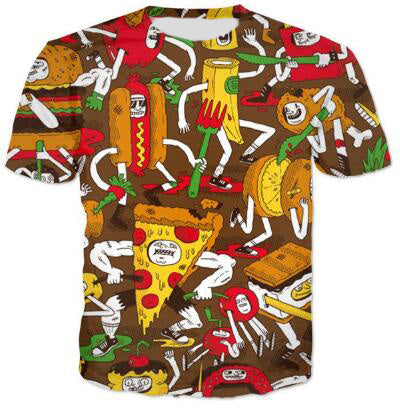 Cat Food T-Shirt Pizza 3D Printed Tees