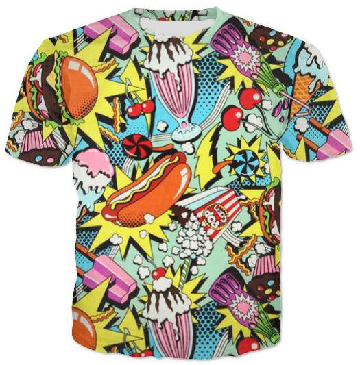 Cat Food T-Shirt Pizza 3D Printed Tees