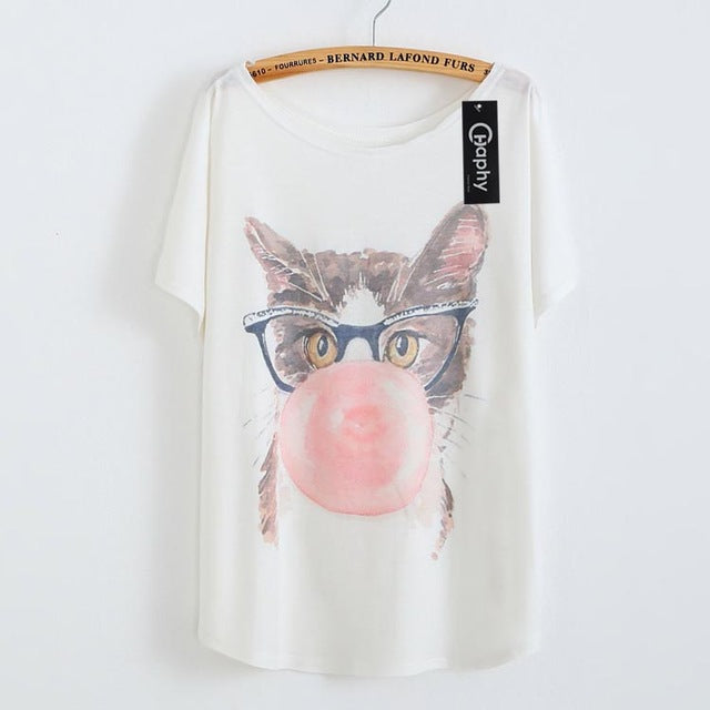 T shirt Glasses Cat Balloon Print