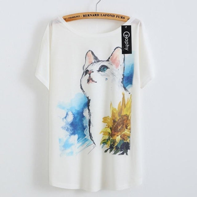 T shirt Glasses Cat Balloon Print