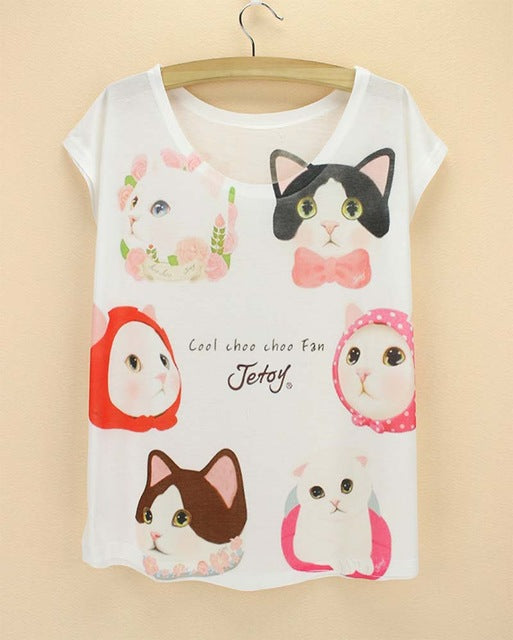 cats printing top tees for girls