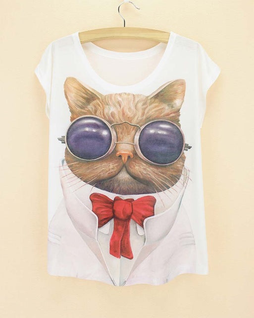 cats printing top tees for girls