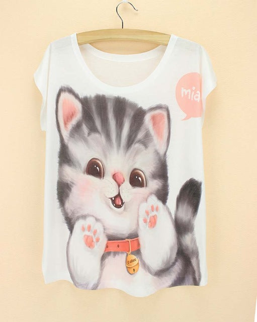 cats printing top tees for girls