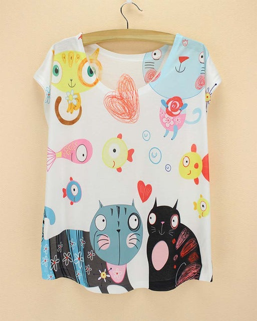 cats printing top tees for girls
