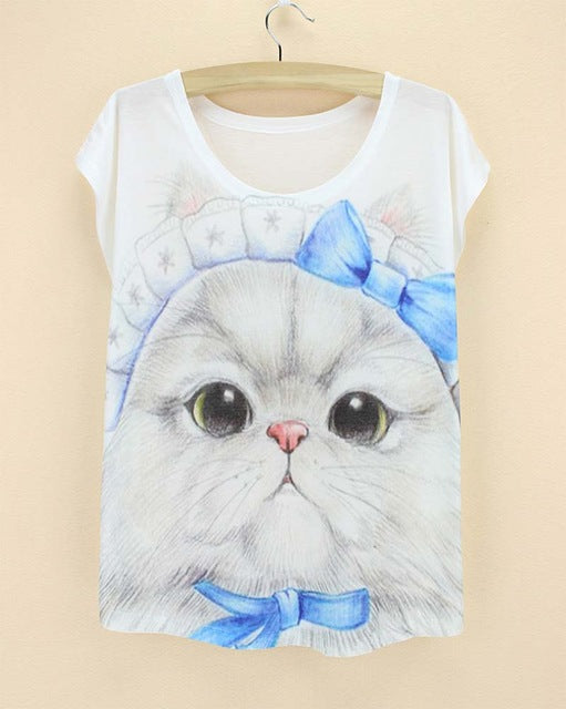 cats printing top tees for girls