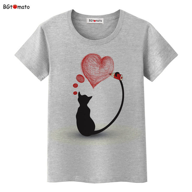 Black cat pink love t-shirt