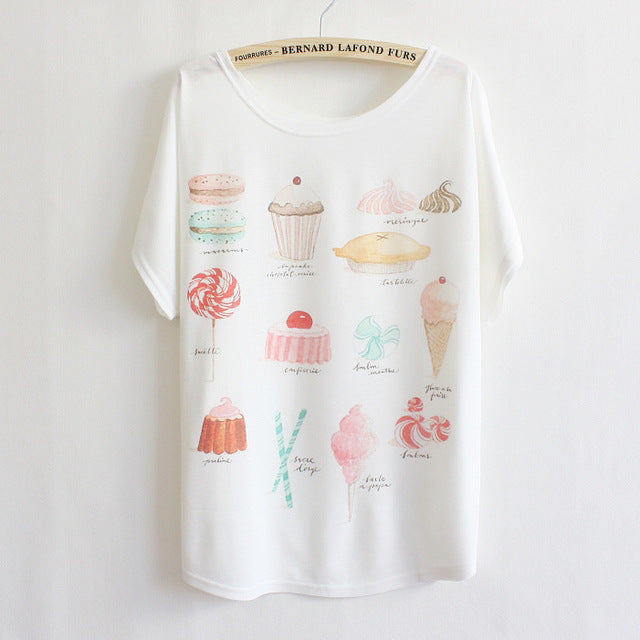 Cat kiss Fish print Top Tees