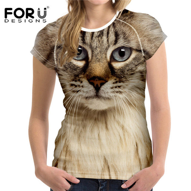 3D Black Cat Female T-shirts for Women