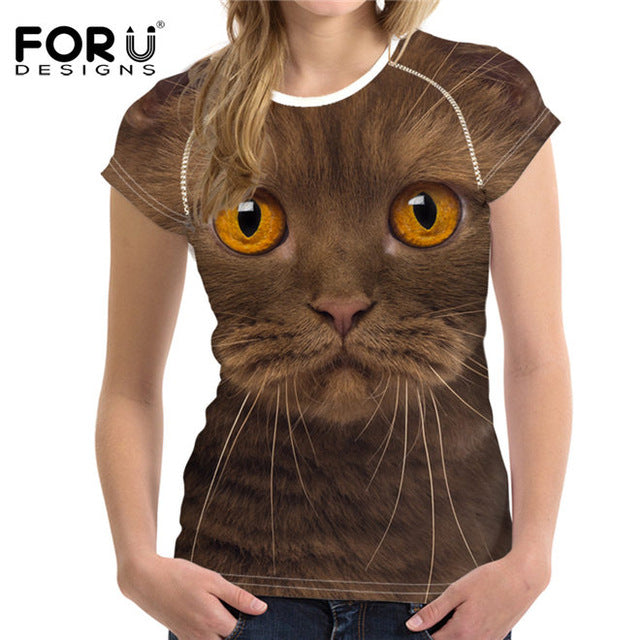 3D Black Cat Female T-shirts for Women