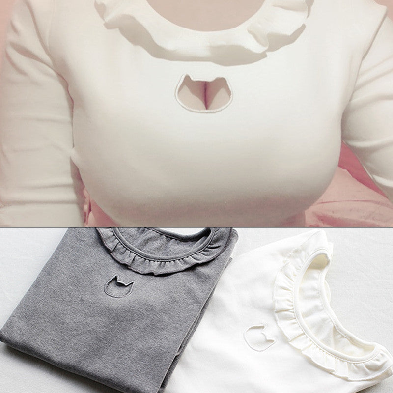 Kitty Shap Hollow out Sexy Style Full sleeve T Shirt
