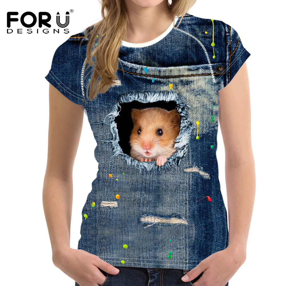 FORUDESIGNS 3D Cat Jeans t-shirt
