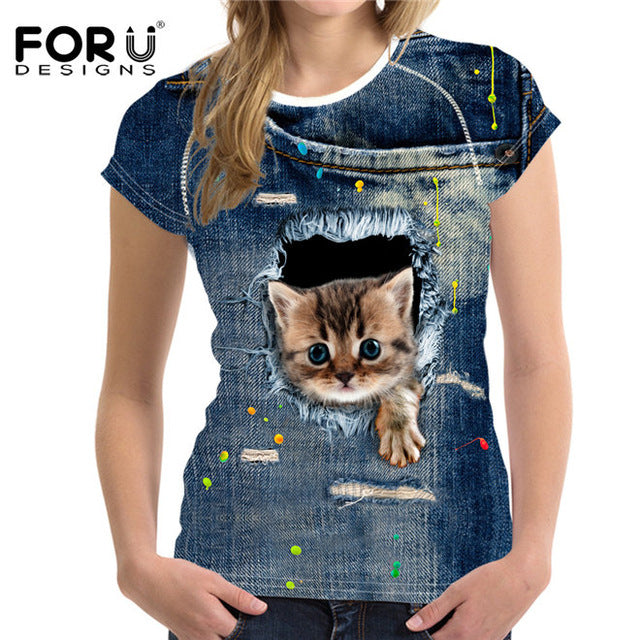 FORUDESIGNS 3D Cat Jeans t-shirt