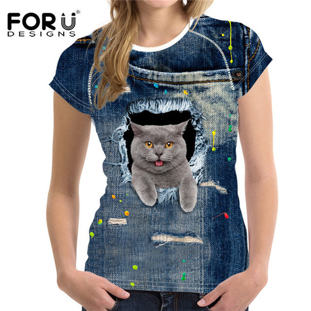 FORUDESIGNS 3D Cat Jeans t-shirt
