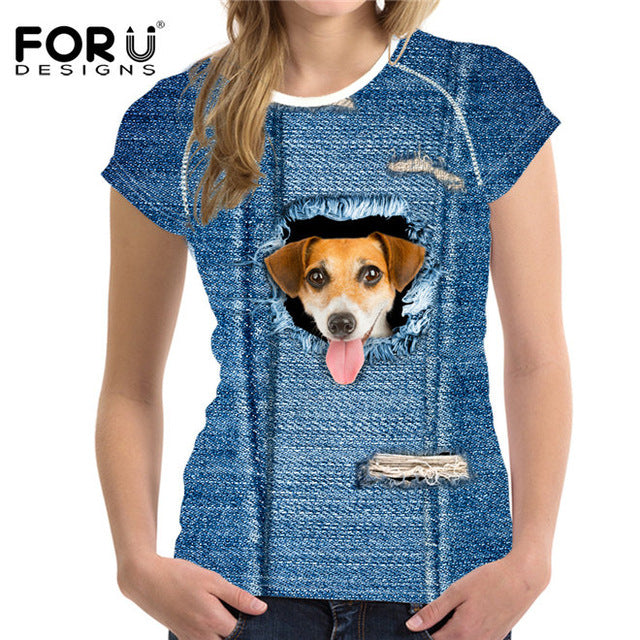FORUDESIGNS 3D Cat Jeans t-shirt