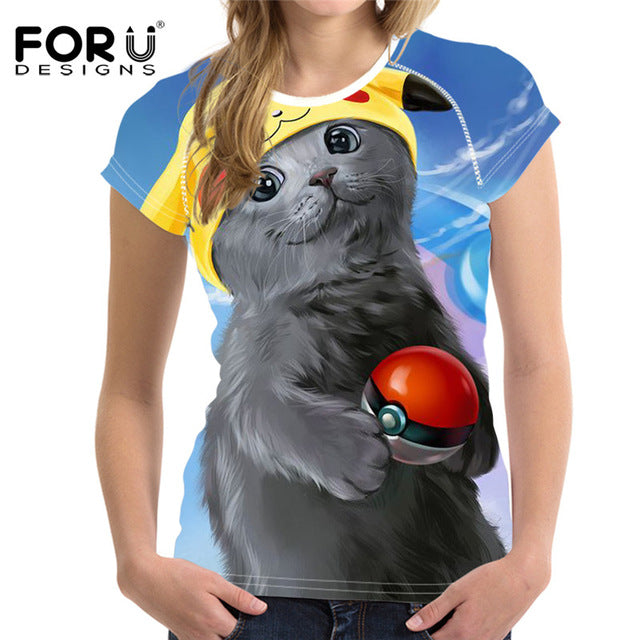 Cute 3D Animal Denim Cat T Shirt for Women