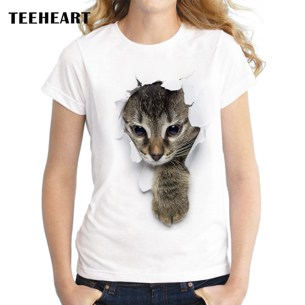 TEEHEART Summer Naughty Cat 3D Lovely T Shirt