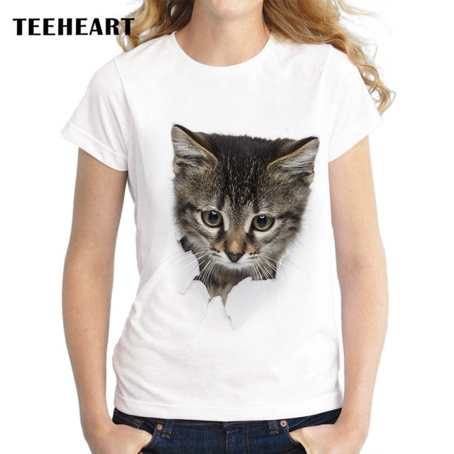TEEHEART Summer Naughty Cat 3D Lovely T Shirt