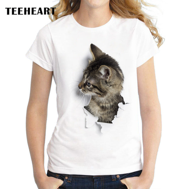 TEEHEART Summer Naughty Cat 3D Lovely T Shirt