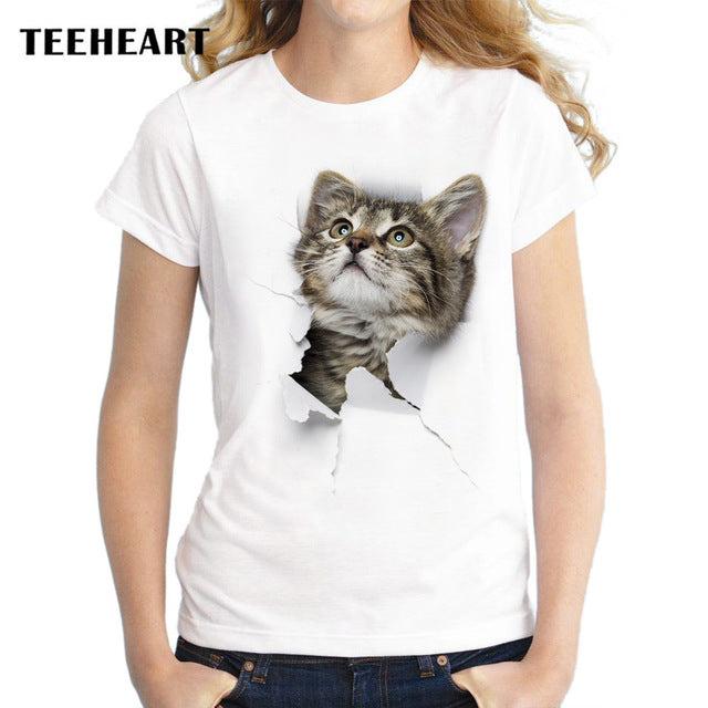 TEEHEART Summer Naughty Cat 3D Lovely T Shirt