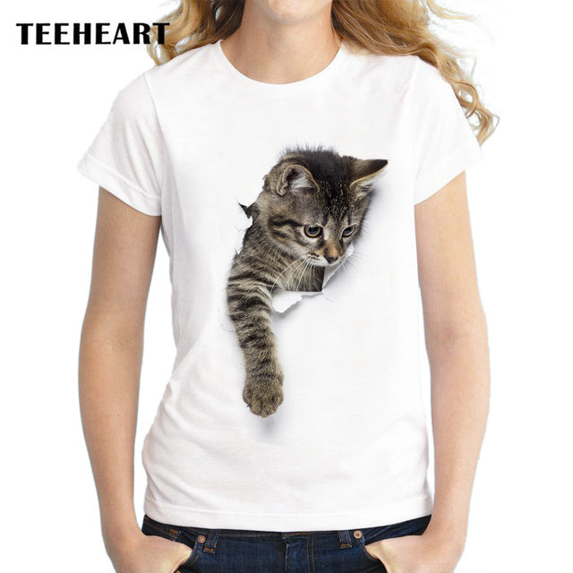 TEEHEART Summer Naughty Cat 3D Lovely T Shirt