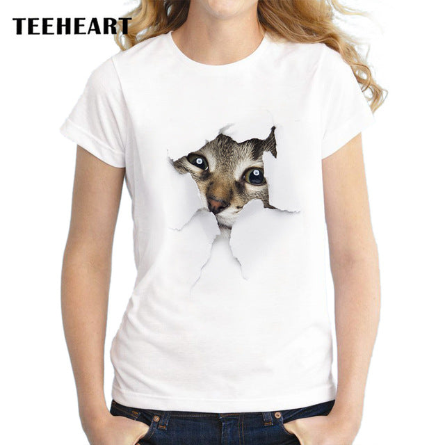 TEEHEART Summer Naughty Cat 3D Lovely T Shirt