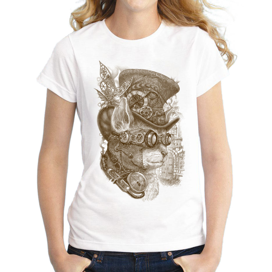 Women The Observer Vintage Cat Printed T-Shirt