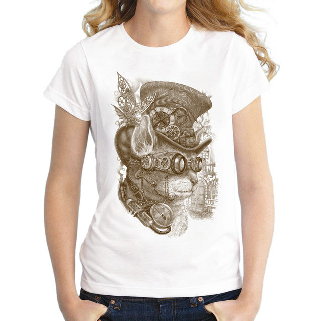 Women The Observer Vintage Cat Printed T-Shirt