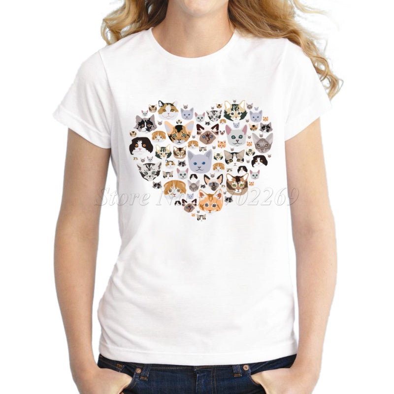Women's heart shape design cats/Bicycle Printed T shirt
