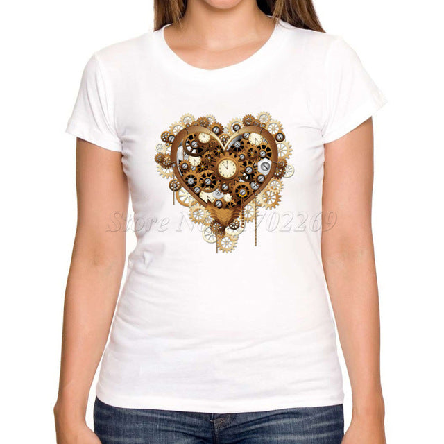 Women's heart shape design cats/Bicycle Printed T shirt