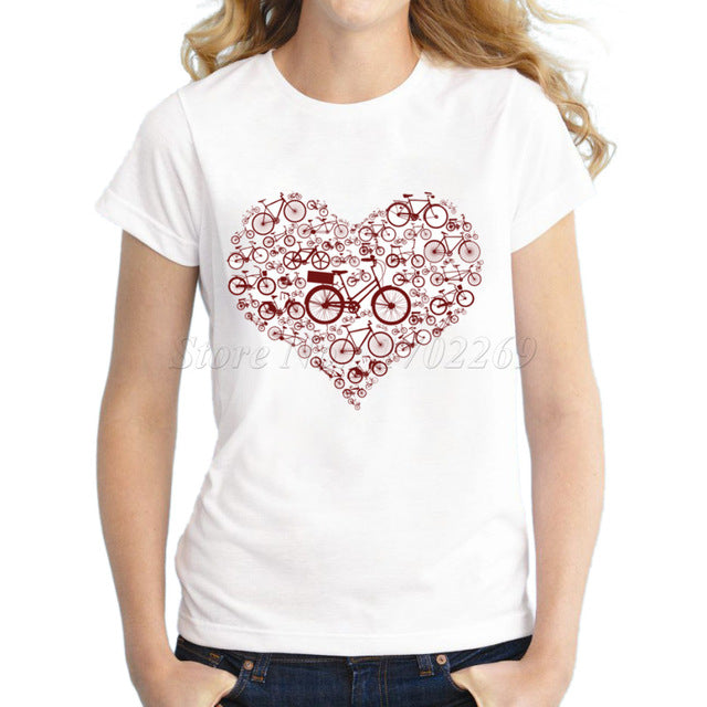 Women's heart shape design cats/Bicycle Printed T shirt