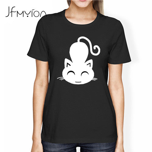Round neck Short sleeve tee shirt women printed with cat